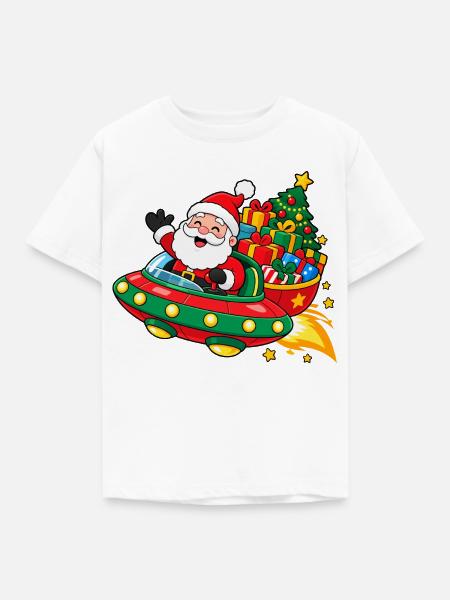 Weihnachtsmann im UFO - Kinder T-Shirt - Weiß