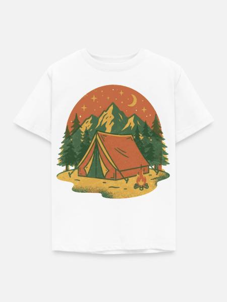 Abendlicht am Bergzelt im Wald - Kinder T-Shirt - Weiß