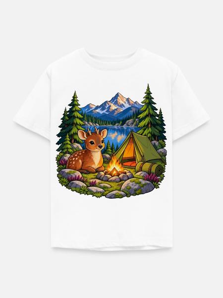 Pudu am Bergsee-Zeltlager - Kinder T-Shirt - Weiß
