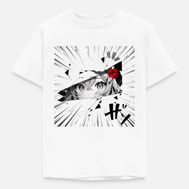 Fille d’anime avec fleur rouge - T-shirt Enfant - blanc