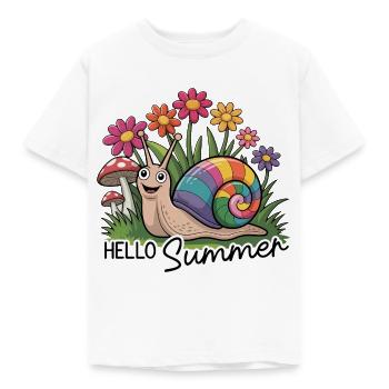 Süße Schnecke mit Blumen Hello Summer lustig - Kinder T-Shirt - Weiß - Vorne - AI Model Kid Male (0cm)
