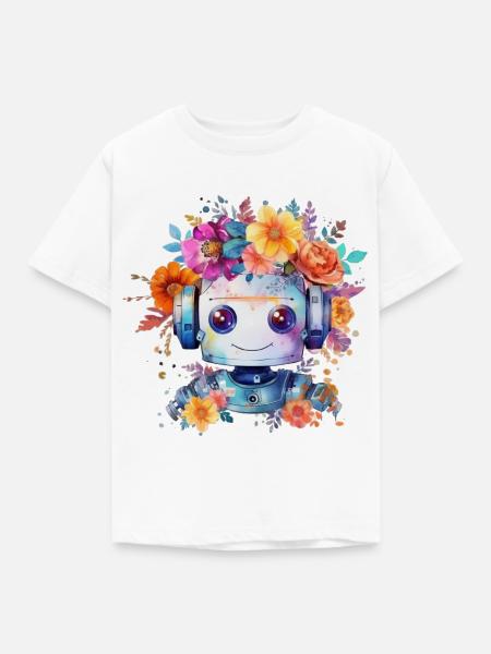 Lieblicher Blumen-Roboter - Kinder T-Shirt - Weiß