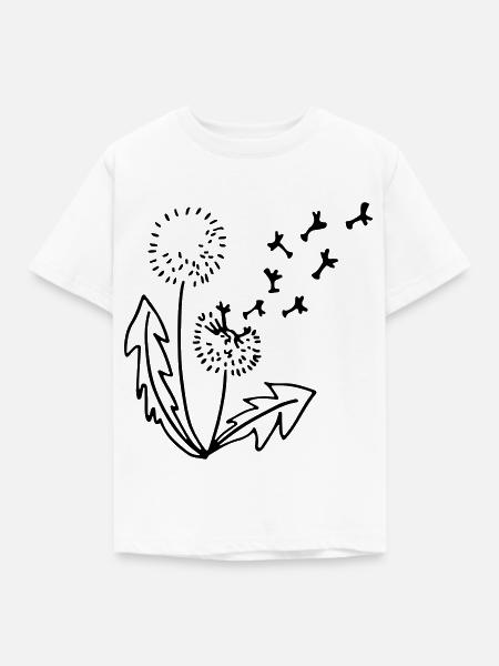 Pusteblume Löwenzahn Strichzeichnung - Kinder T-Shirt - Weiß