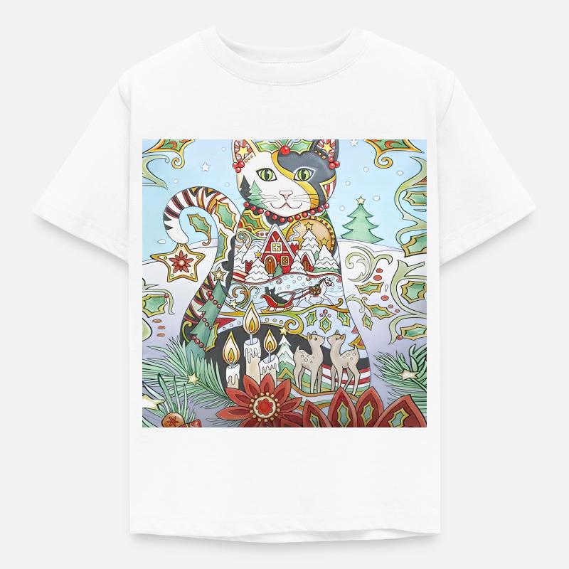 Chat de Noël - T-shirt Enfant - blanc