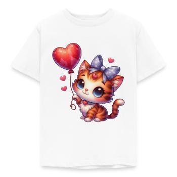 Katze fliegt mit Ballons nach oben süße Katzen - Kinder T-Shirt - Weiß - Vorne - AI Model Kid Male (0cm)