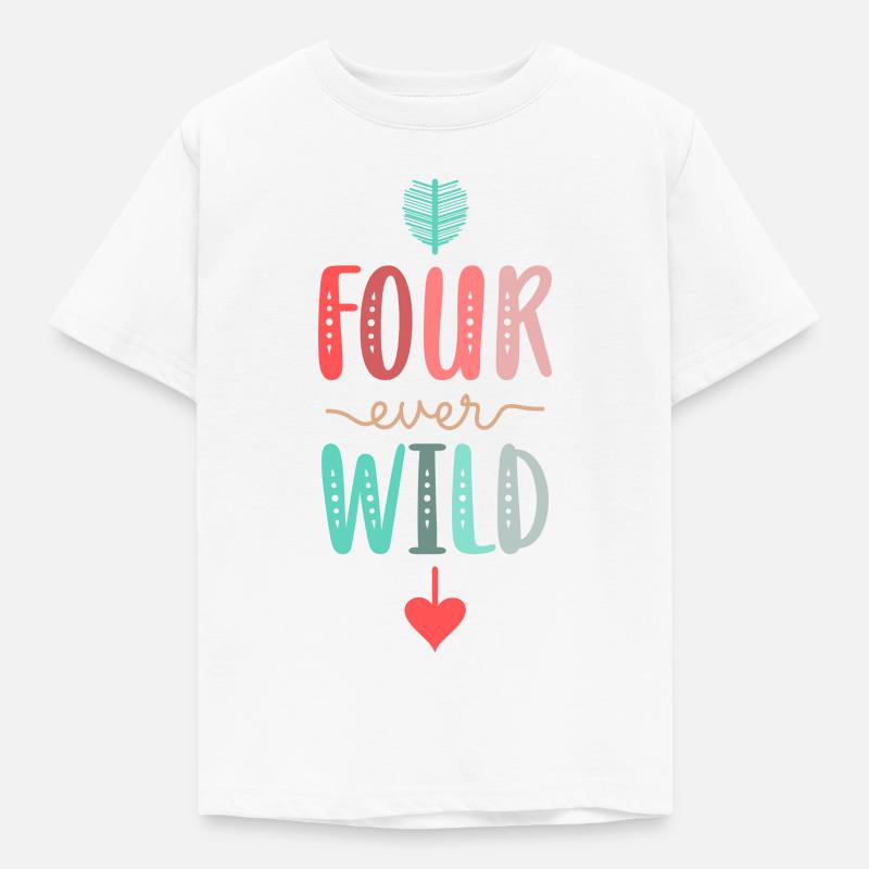 Four Ever Wild 4. Geburtstagsgeschenk Mädchen - Kinder T-Shirt - Weiß