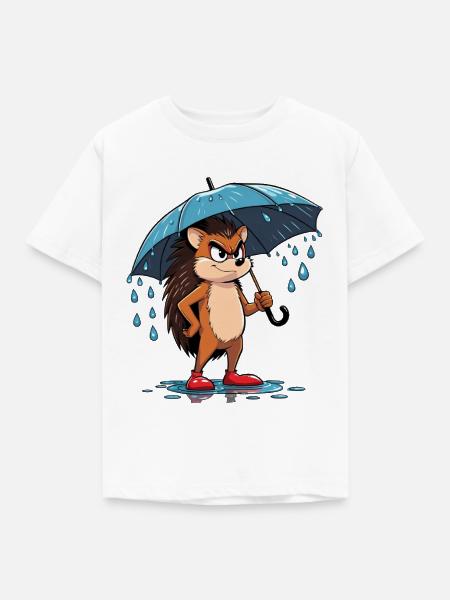 Cartoon Igel mit Regenschirm - Kinder T-Shirt - Weiß