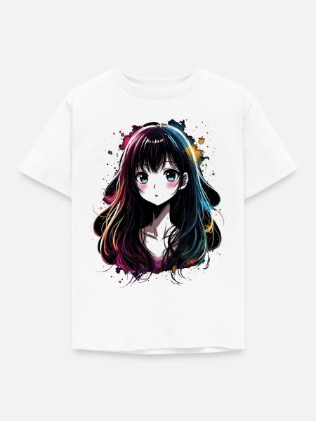 Anime Mädchen mit buntem Farbverlauf - Kinder T-Shirt - Weiß