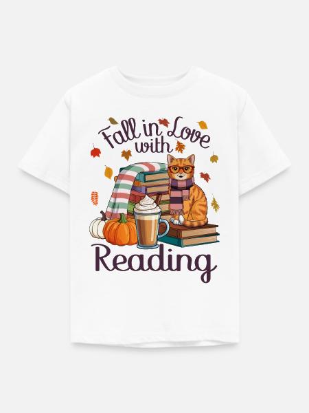 Herbst Katze Bücher - Kinder T-Shirt - Weiß