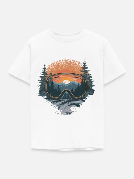Skibrille Sonnenuntergang - Kinder T-Shirt - Weiß