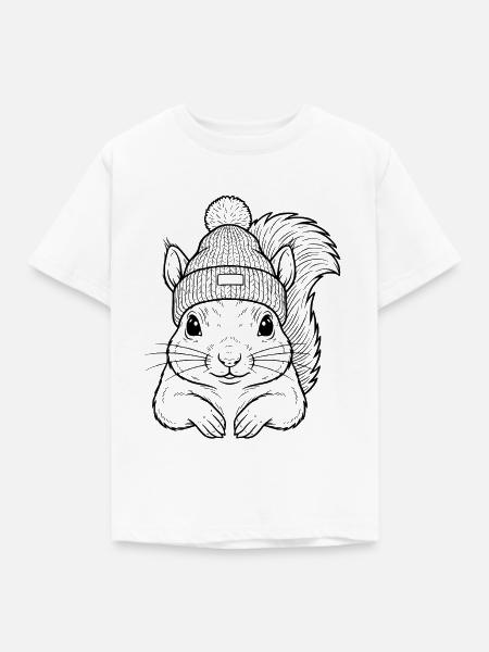 Süßes Eichhörnchen mit Mütze - Kinder T-Shirt - Weiß