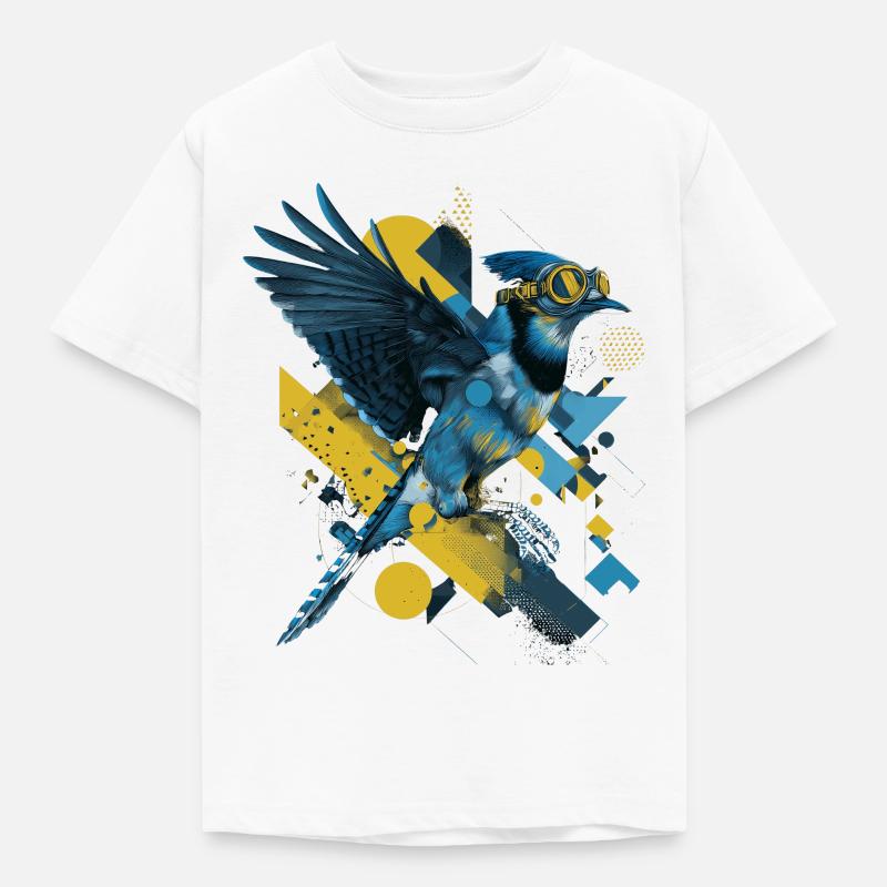 Lustiger Eichelhäher Mit Brille Kunst Vogel - Kinder T-Shirt - Weiß