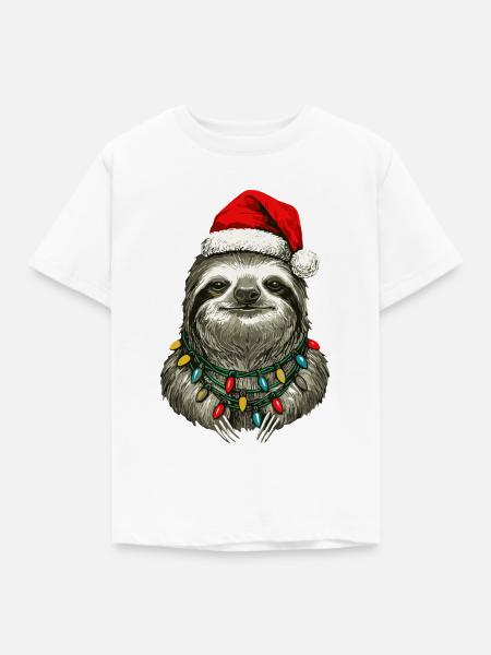 Weihnachts Faultier Mütze - Kinder T-Shirt - Weiß
