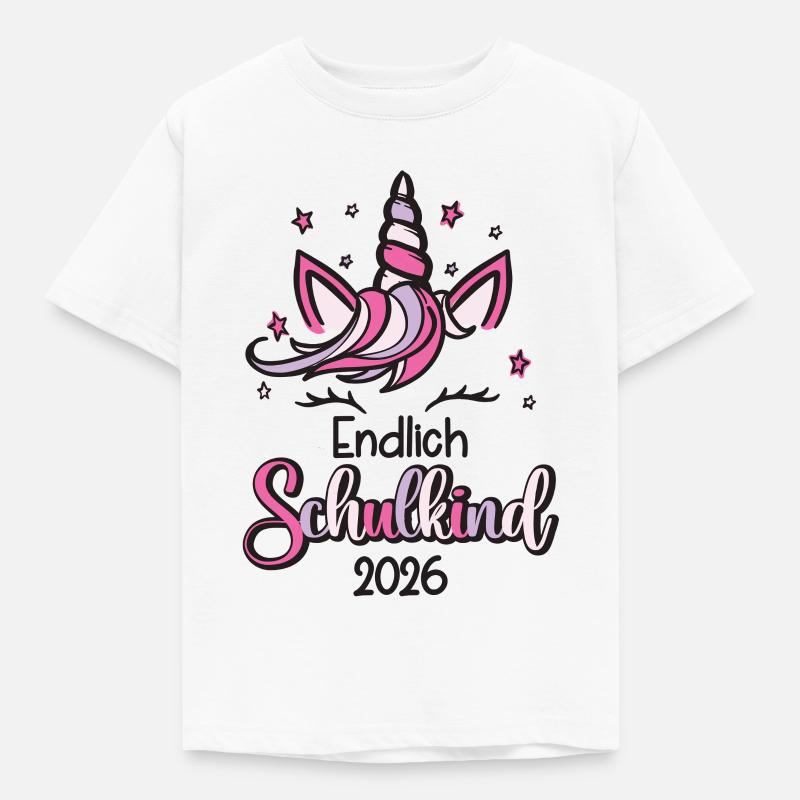 Endlich Schulkind 2026 Einhorn - Kinder T-Shirt - Weiß