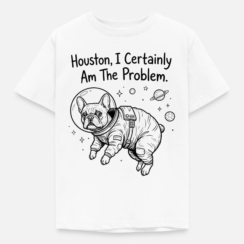 Frenchie im All – I Certainly Am The Problem - Kinder T-Shirt - Weiß