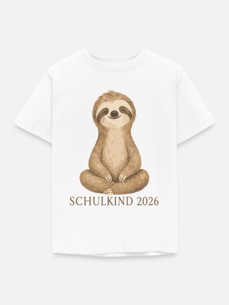 Schulkind 2026 Faultier Shirt - Kinder T-Shirt - Weiß