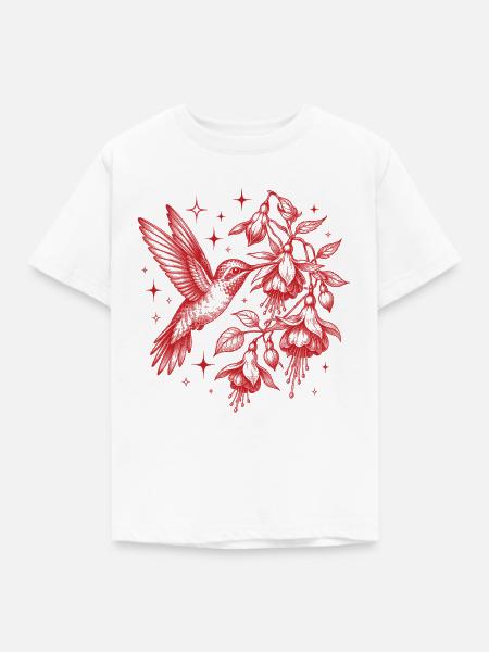 Kolibri-Blumen Vogelbeobachter - Kinder T-Shirt - Weiß
