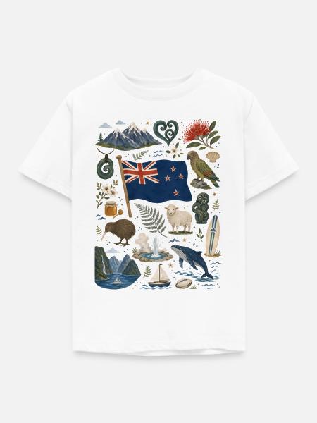 Neuseeland | Kiwi, Fjorde & Abenteuer - Kinder T-Shirt - Weiß