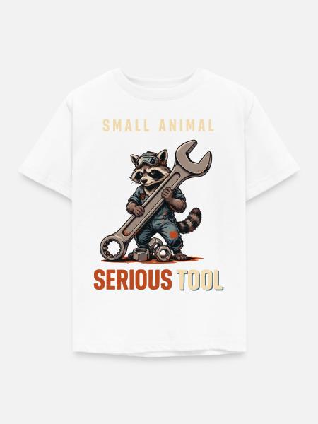 Waschbär Techniker – Ernstes Werkzeug - Kinder T-Shirt - Weiß
