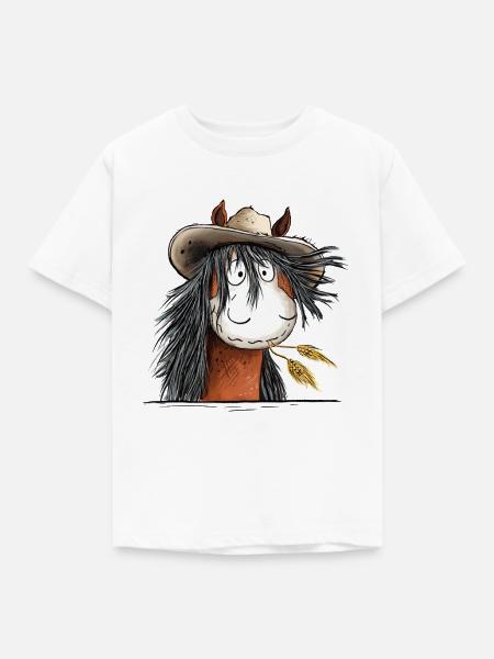 Westernpferd mit Strohhut - Kinder T-Shirt - Weiß