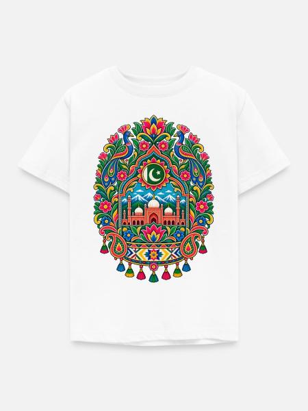 Pakistan | Pfauen, Moschee & Paisley - Kinder T-Shirt - Weiß