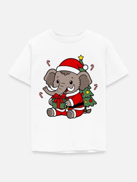Süßes Kawaii-Mammut-Weihnachtsbaumgeschenk - Kinder T-Shirt - Weiß