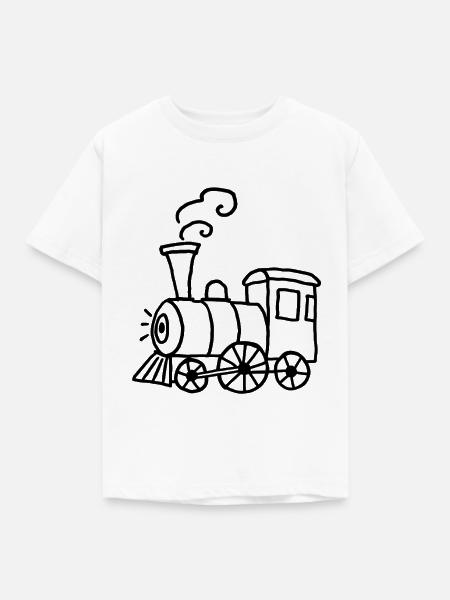 Handgezeichnete Dampflok mit Rauchkringeln - Kinder T-Shirt - Weiß