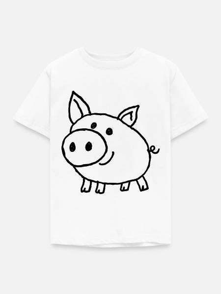 Fröhliches Schwein in naiver Zeichenkunst - Kinder T-Shirt - Weiß