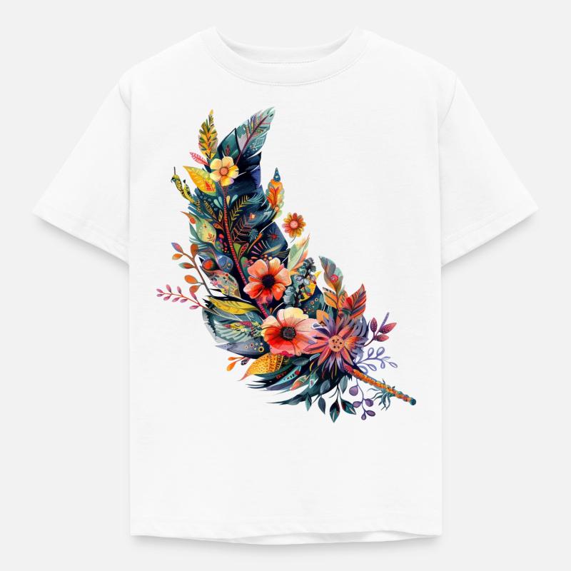 Plume constellée de fleurs - T-shirt Enfant - blanc
