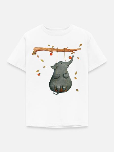 Elefant auf der Schaukel - Kinder T-Shirt - Weiß