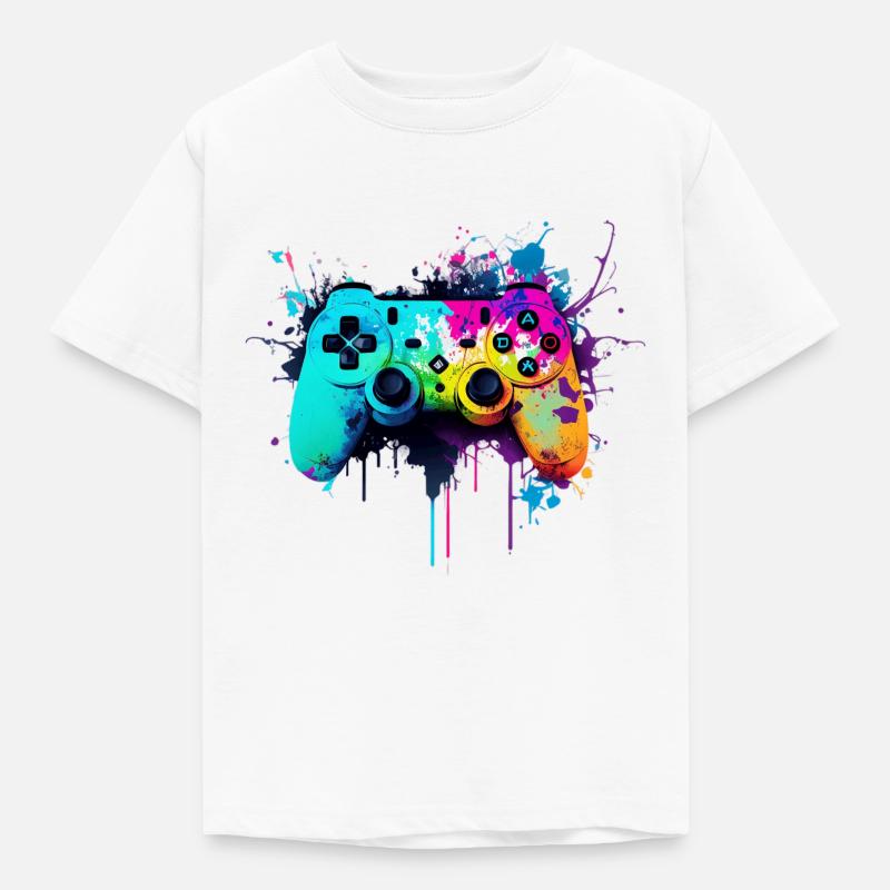 Neon Gaming Controller / Kontroller - Kinder T-Shirt - Weiß