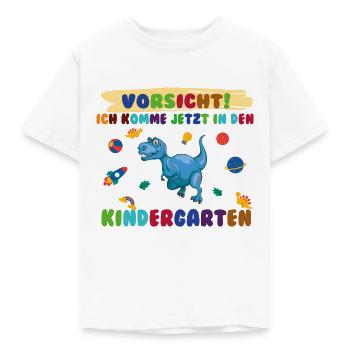 Achtung Kindergarten jetzt komme ich Dino - Kinder T-Shirt - Weiß - Vorne - AI Model Kid Male (0cm)