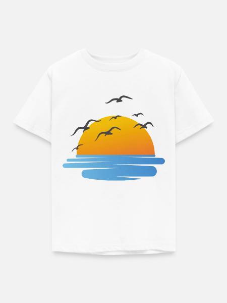 Sonnenuntergang und Wasservögel - Kinder T-Shirt - Weiß