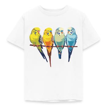 Wellensittich, Wellensittiche auf einer Stange - Kinder T-Shirt - Weiß - Vorne - AI Model Kid Male (0cm)
