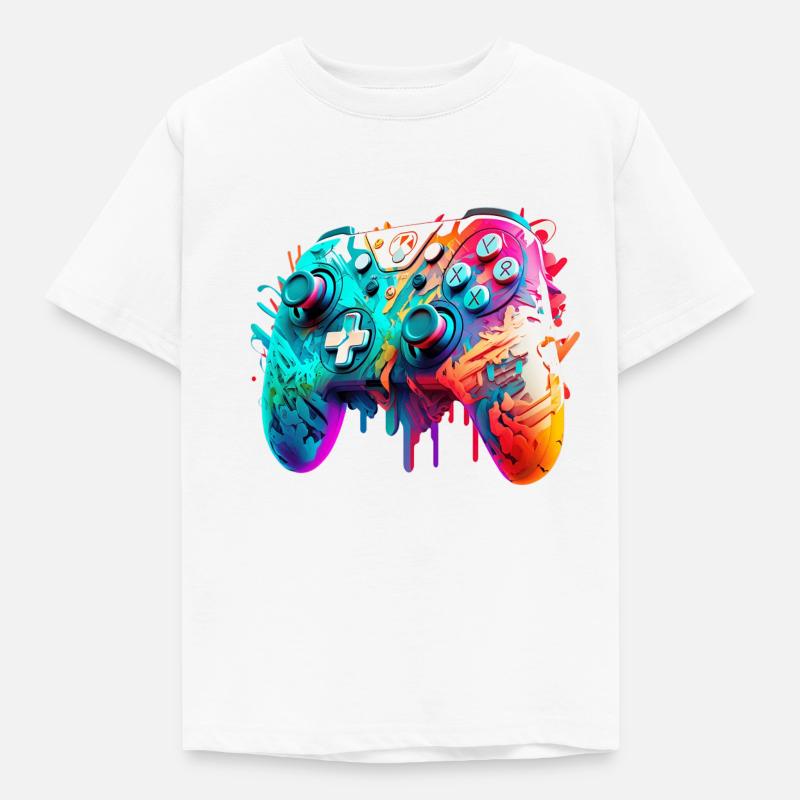 Neon Gaming Controller / Kontroller - Kinder T-Shirt - Weiß