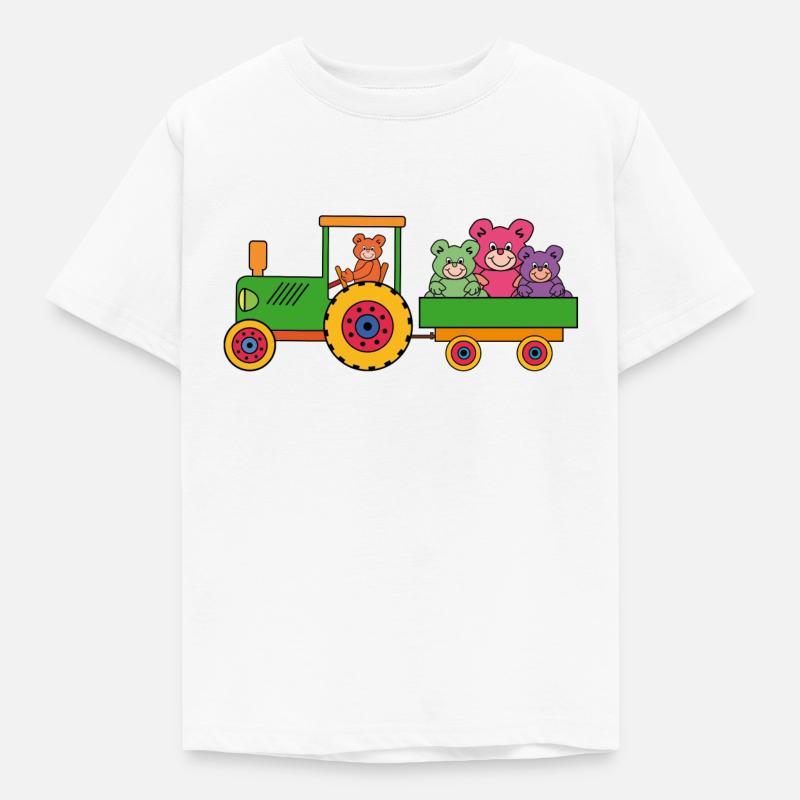 Teddybären | Teddy mit Traktor - Kinder T-Shirt - Weiß