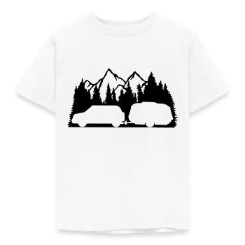 forest mountains fir mountains caravans - Kids' T-Shirt - white - Front - AI Model Kid Male (0cm)