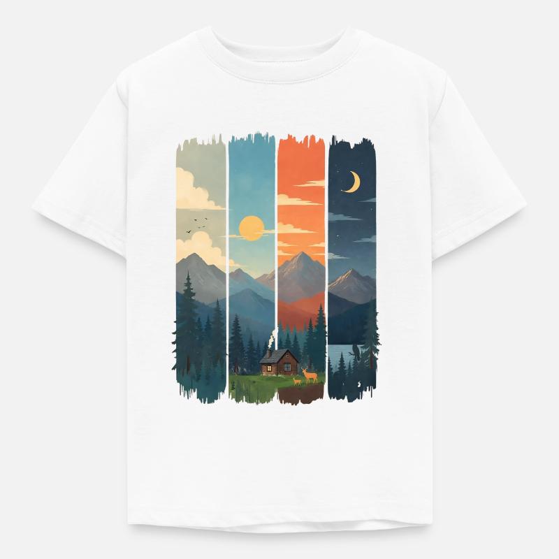 Horizons in four mountain panels - Kids' T-Shirt - white