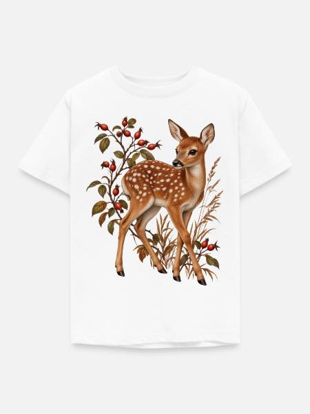Rehkitz und Hagebutten - Kinder T-Shirt - Weiß