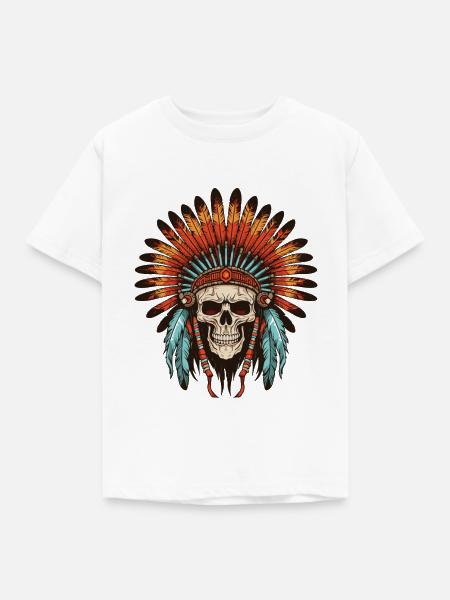 Apache Indianer Häuptling Totenkopf - Kinder T-Shirt - Weiß