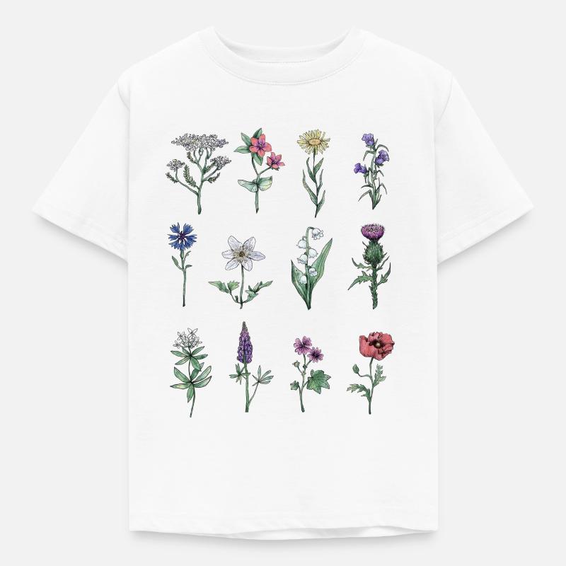 Forskellige vilde blomster - Børne-T-shirt - hvid