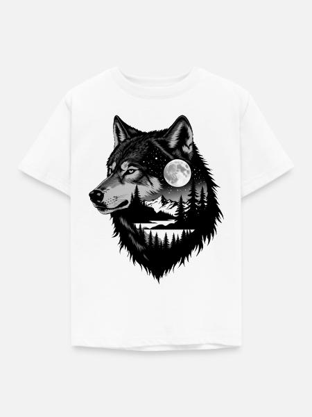 Schwarzer Wolf Wolfportrait. Wolfdesign - Kinder T-Shirt - Weiß