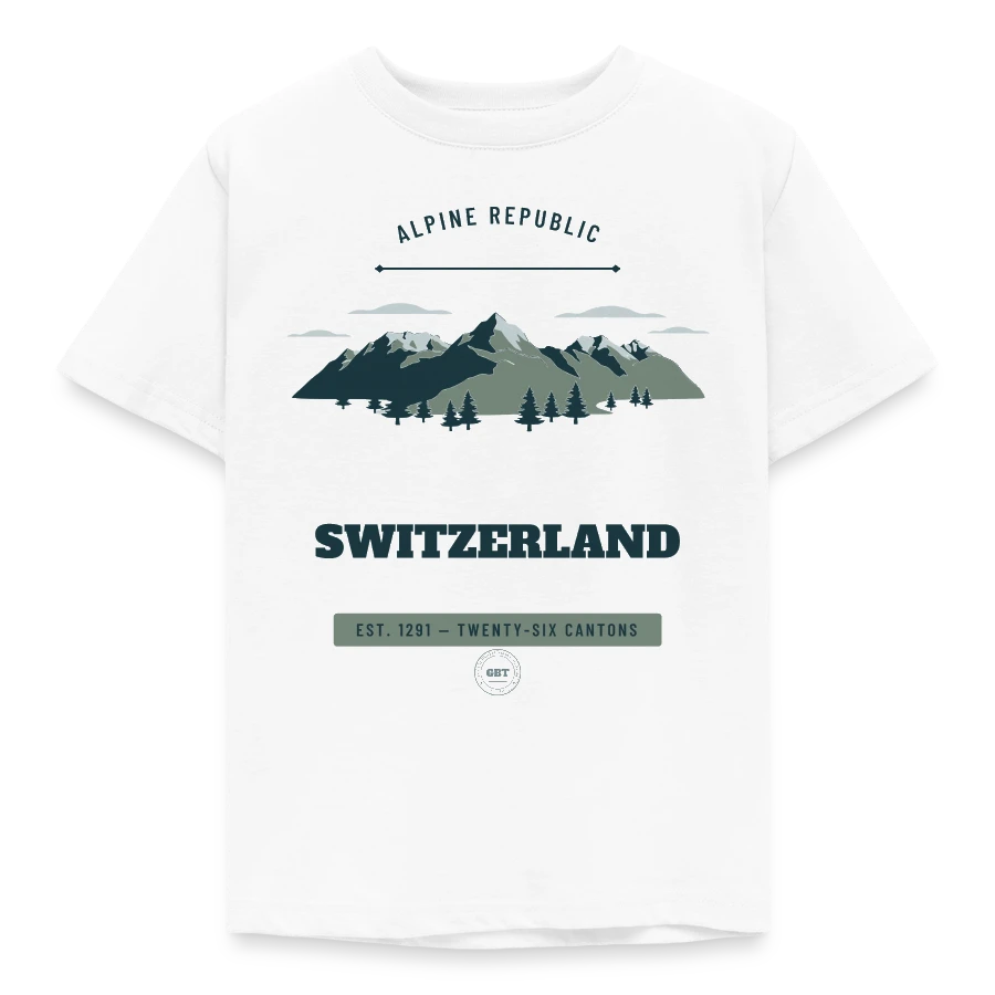 Switzerland badge on a kids' t-shirt, white