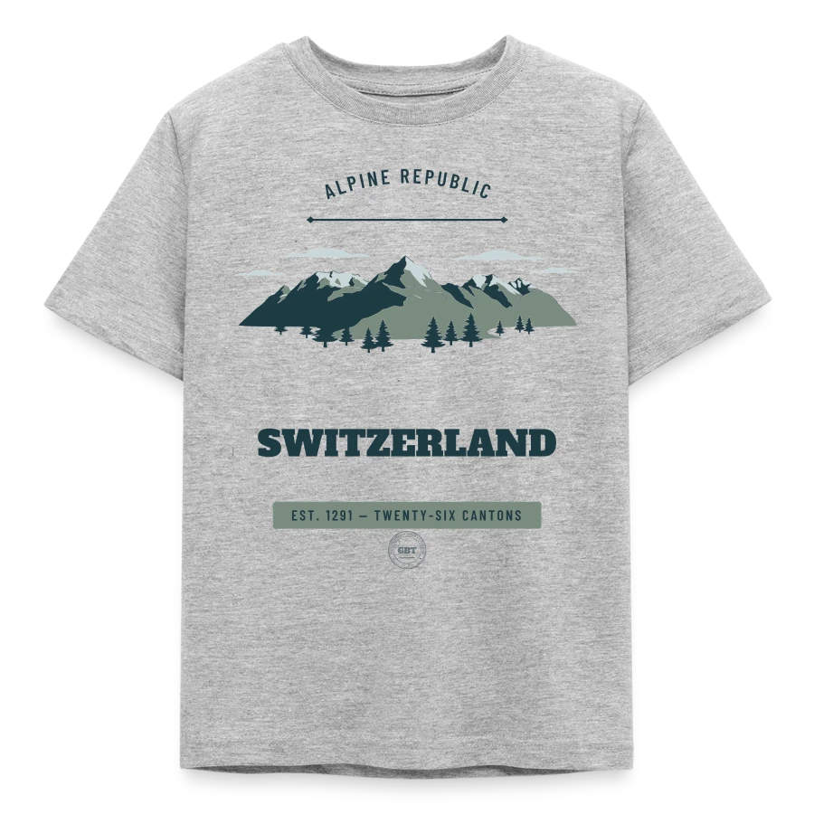 Switzerland badge on a kids' t-shirt, heather grey
