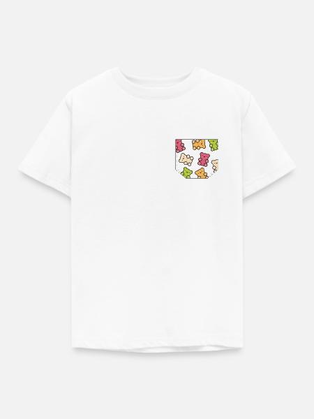 Brusttasche Gummibärchen Geschenk Idee - Kinder T-Shirt - Weiß