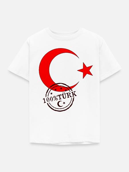 Türkische Flagge 100%Türk - Kinder T-Shirt - Weiß