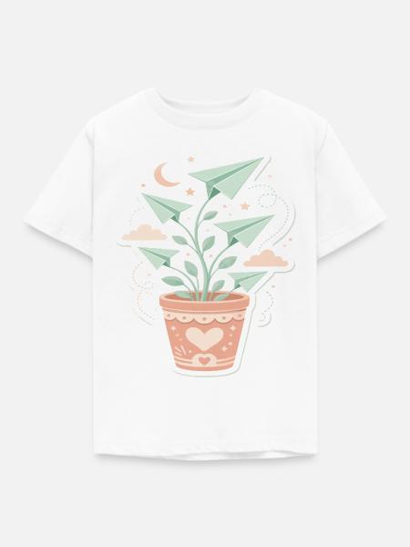 Traumflug-Pflanze Papierflüge - Kinder T-Shirt - Weiß