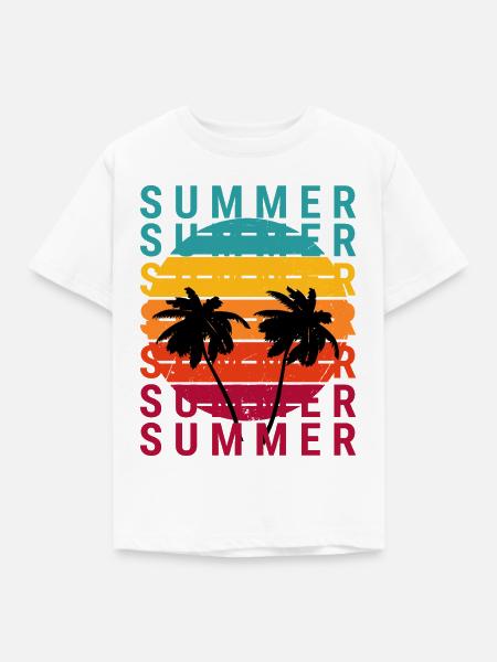 Sommerlicher Sonnenuntergang mit Palmen - Kinder T-Shirt - Weiß