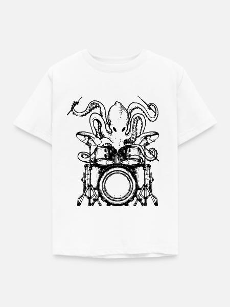 Drummer Oktopus - Schlagzeug Tintenfisch Geschenk - Kinder T-Shirt - Weiß