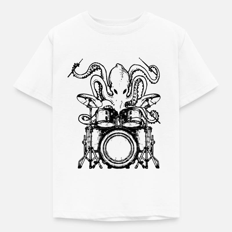 Drummer octopus - percussion octopus gift - Kids' T-Shirt - white